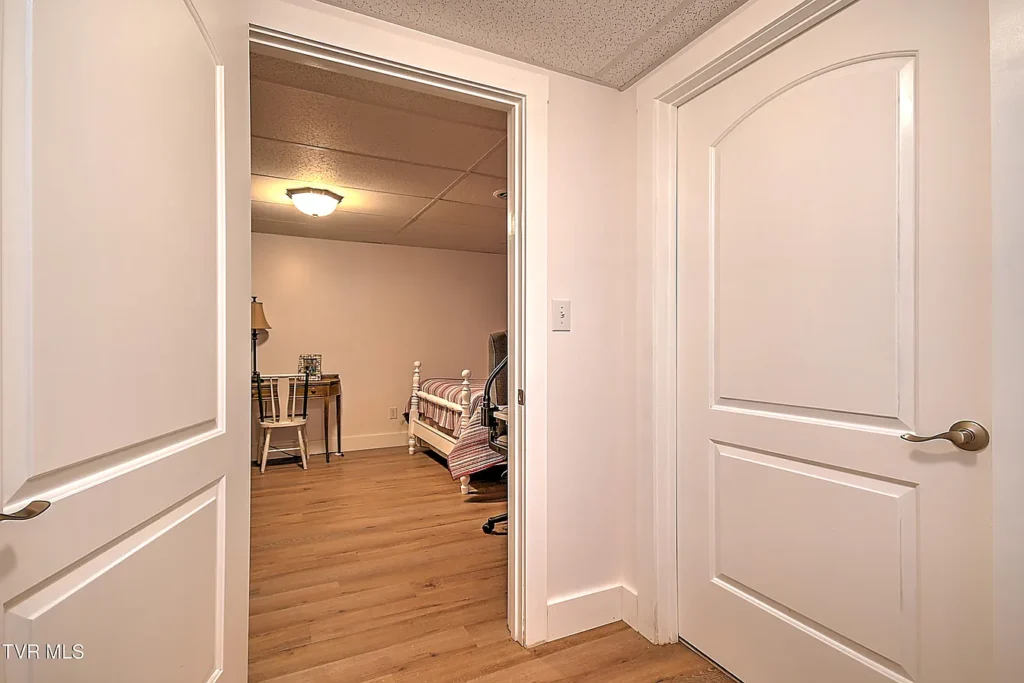 Hallway leading into finished basement bedroom in Afton home