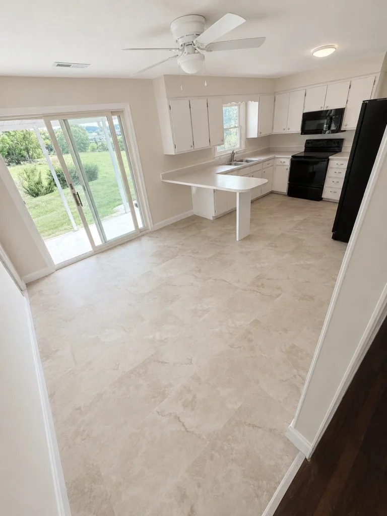 Finished basement kitchenette with luxury vinyl plank flooring in Johnson City, TN