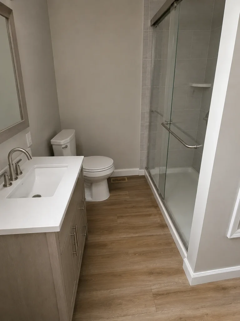 Walk-in glass shower with tile walls in Kingsport bathroom remodel