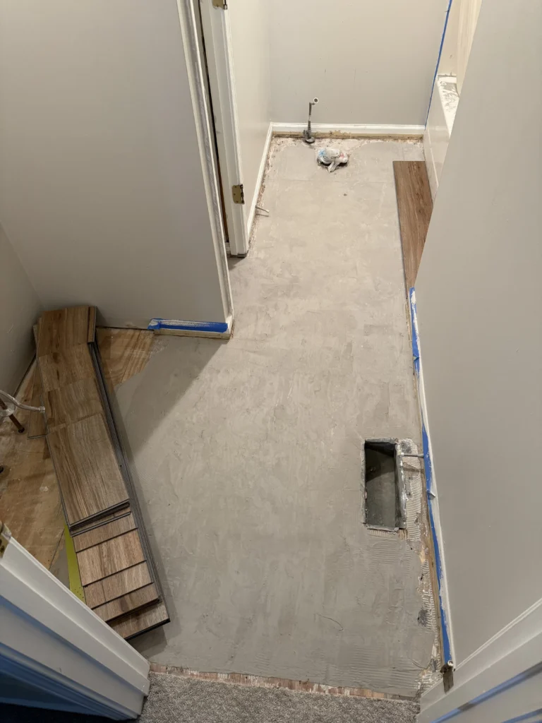 Bathroom remodel before new flooring and vanity installation in Kingsport, TN