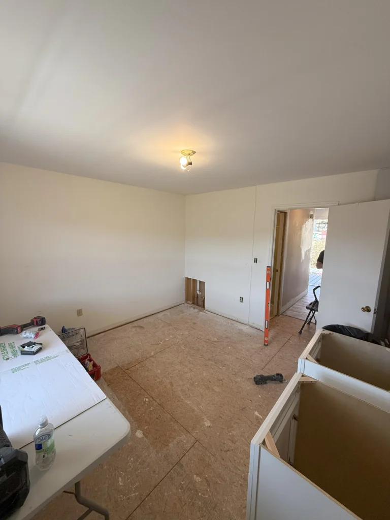 Bedroom being converted into a bathroom during remodel in Jonesborough, TN