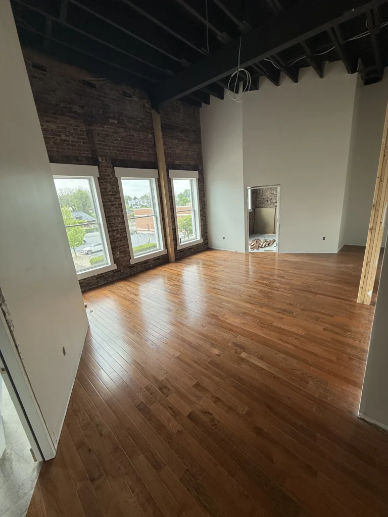 New solid hardwood flooring installed in a historic downtown Abingdon commercial space