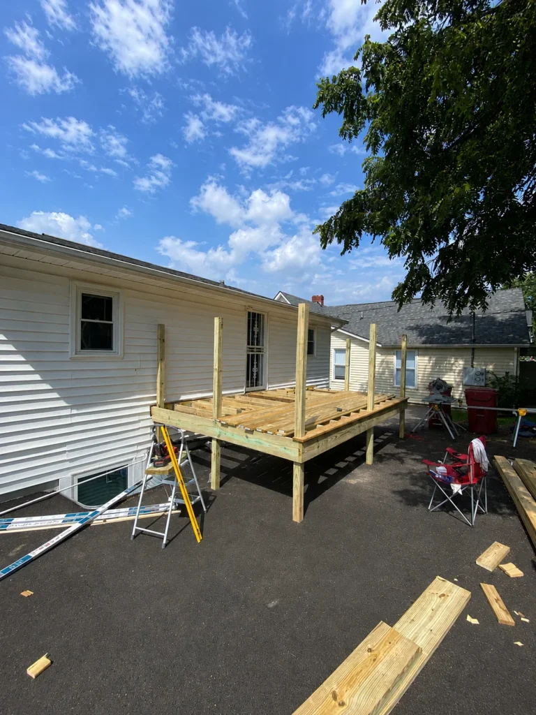 Pressure-treated deck framing during construction in Johnson City, TN