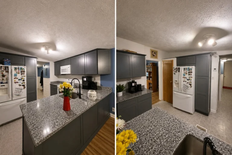 Completed kitchen remodel with gray shaker cabinets and peninsula in Johnson City, TN