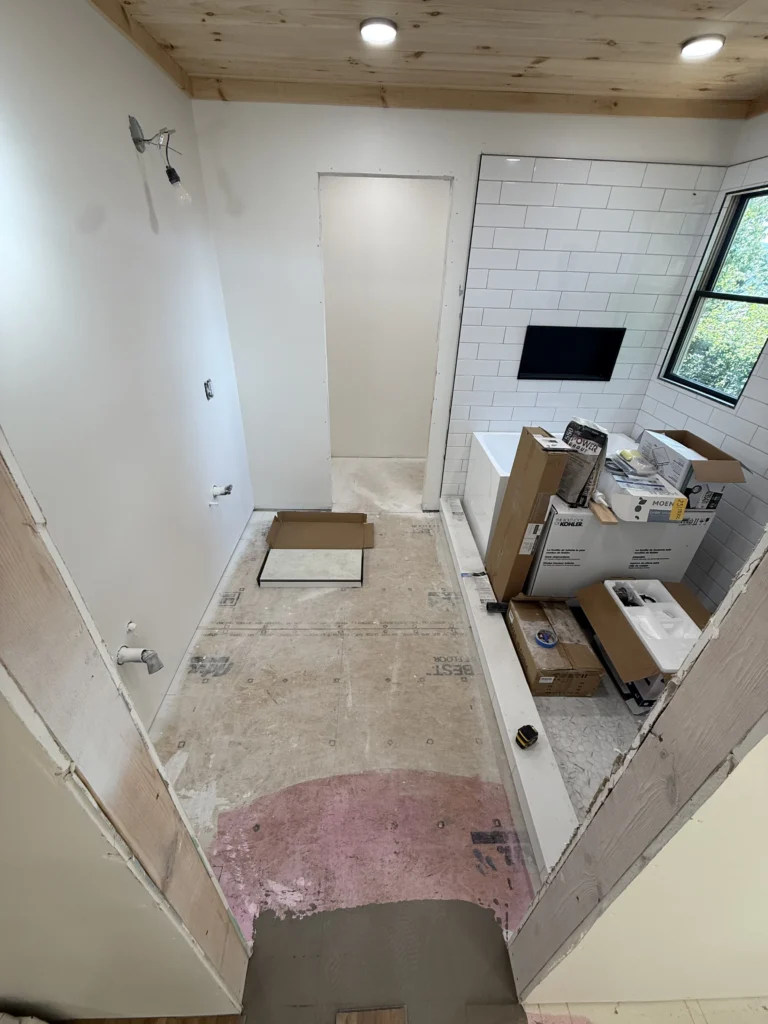 Before photo of a master bathroom remodel in Piney Flats, TN during construction