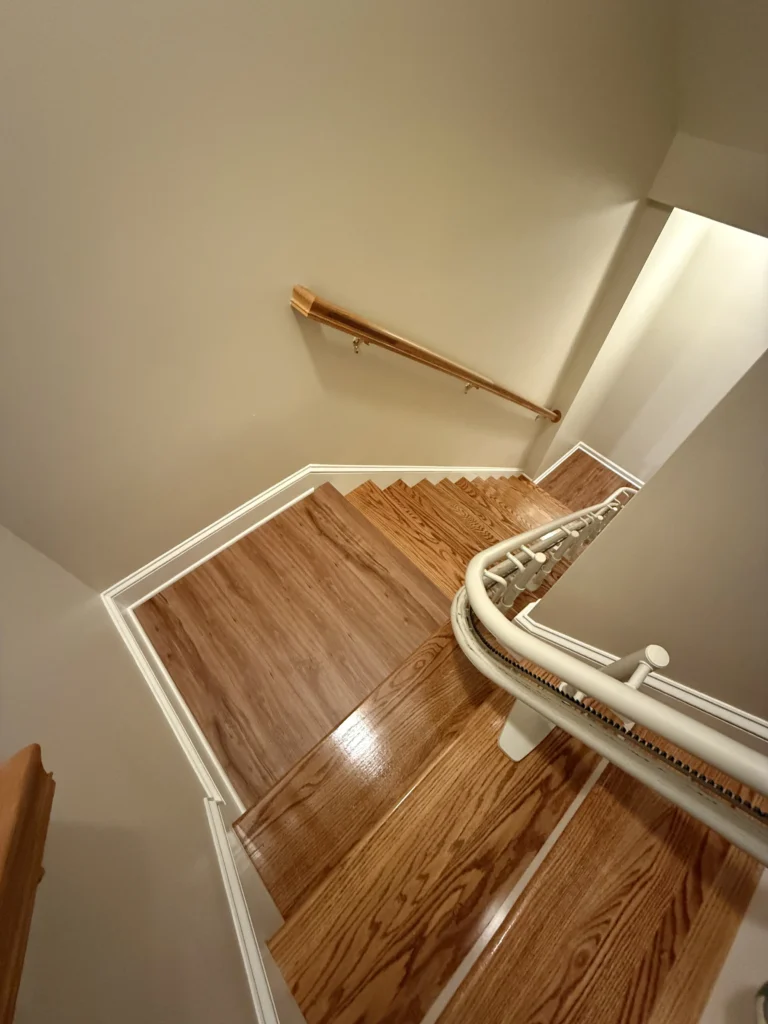 New hardwood stairs viewed from top after Kingsport staircase remodel